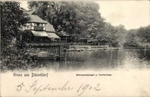 Ak Düsseldorf am Rhein, Schwanenspiegel, Fischerhaus