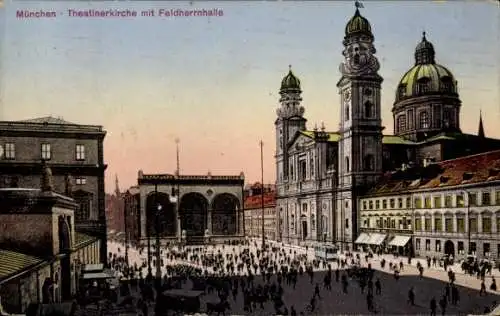 Ak München, Theatinerkirche, Feldherrnhalle