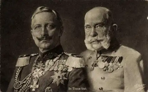 Ak Kaiser Franz Joseph I., Kaiser Wilhelm II., In Treue fest, Uniformen, Orden