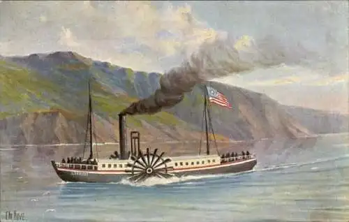 Künstler Ak Rave, Chr., Marine Galerie 112, Erster Raddampfer auf dem Hudson River, 1807