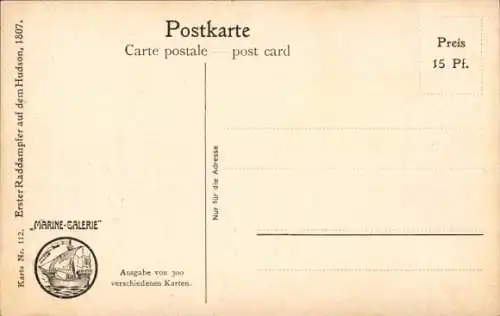 Künstler Ak Rave, Chr., Marine Galerie 112, Erster Raddampfer auf dem Hudson River, 1807