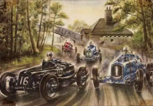 Künstler Ak Olyslager, Piet, Junior Car Club 200 miles race 1936, Rennwagen auf der Strecke