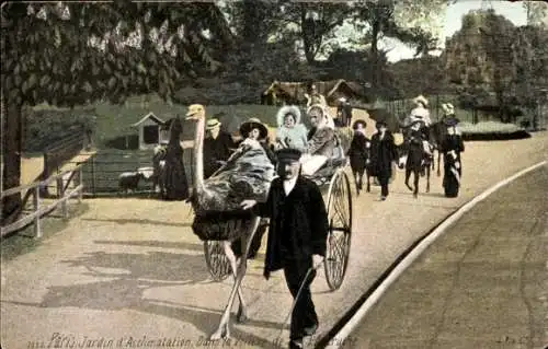 Ak Paris, Jardin d'Acclimatation, Dans la Voiture de l'Autruche, Vogelstrauß