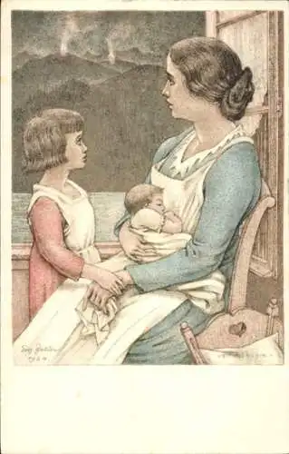 Ganzsachen Ak Zeller, Eug., Mutter mit Kindern, Bundesfeier 1924