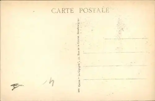 Künstler Ak Hansi, Storch im Storchennest, Elsass