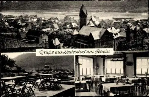 Ak Leutesdorf am Mittelrhein, Gesamtansicht, Gasthof Drosselgasse, Terrasse, Gastraum