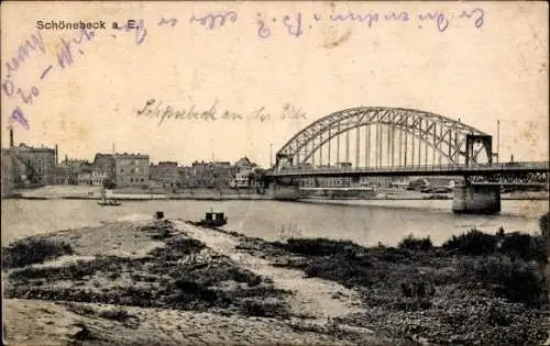 Ak Schönebeck an der Elbe, Teilansicht, Brücke