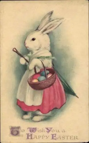 Ak Glückwunsch Ostern, Osterhase mit Osterkorb, Ostereier