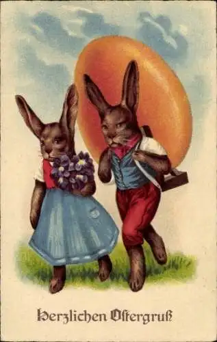 Ak Frohe Ostern, Osterhasen, Osterei