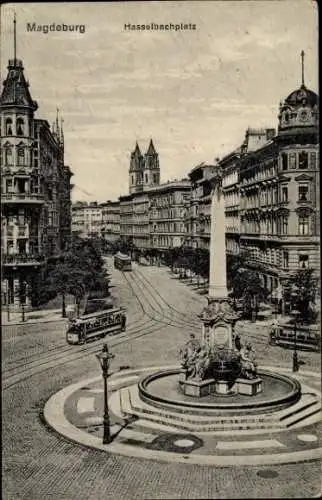 Ak Magdeburg an der Elbe, Hasselbachplatz, Straßenbahn