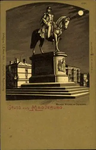 Mondschein Litho Magdeburg in Sachsen Anhalt, Kaiser Wilhelm Denkmal