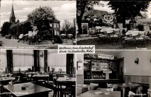 Ak Linde Lindlar im Oberbergischen Kreis, Gasthaus zum Lindenhof, Geselschaftsraum, Terrasse