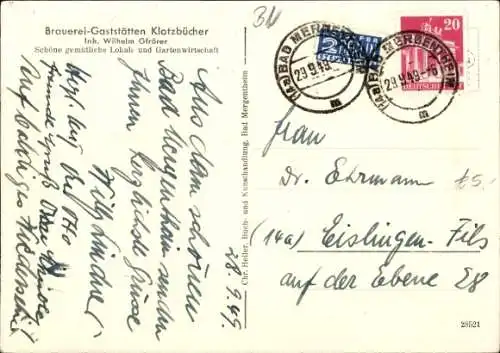 Ak Bad Mergentheim in Tauberfranken, Brauerei-Gaststätten Klotzbücher, Bräustüble