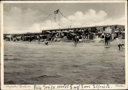 Ak Nordseebad Cuxhaven, Freibad, Strand, Strandkörbe