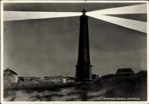 Ak Nordseebad Borkum in Ostfriesland, Leuchtturm, Nachtansicht