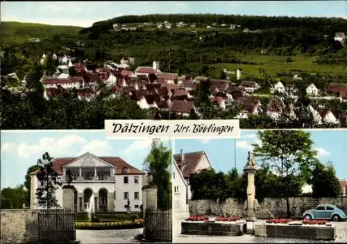 Ak Dätzingen Grafenau in Württemberg, Totalansicht, Gebäude, Springbrunnen, Brunnen, VW Käfer