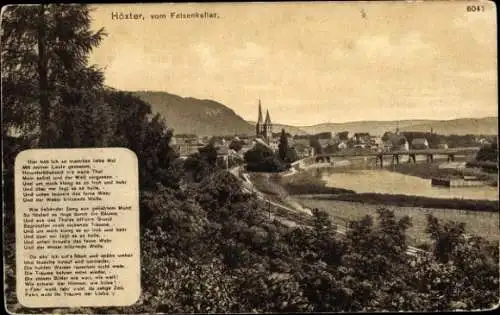 Ak Höxter an der Weser, vom Felsenkeller, Gedicht, Brücke, Türme