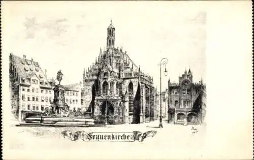 Ak Nürnberg in Mittelfranken, Frauenkirche, Brunnen