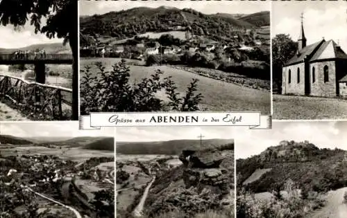 Ak Abenden Nideggen in der Eifel, Panorama, Brücke, Kirche, Kreuz