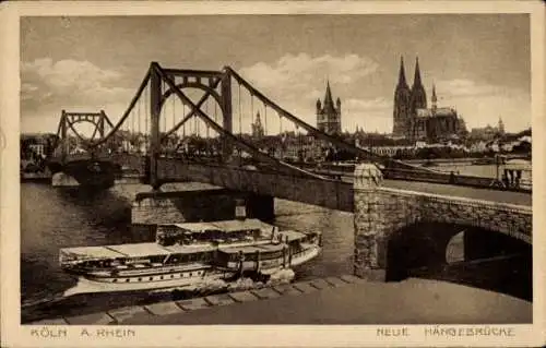 Ak Köln am Rhein, Neue Hängebrücke, Dampfer, Dom