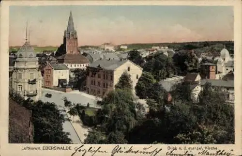 Ak Eberswalde in der Mark, Teilansicht, evangel. Kirche