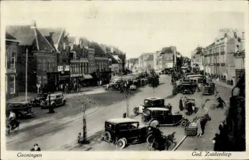 Ak Groningen Niederlande, Ged. Zuiderdiep, Blick auf den Platz, Autos, Weeva