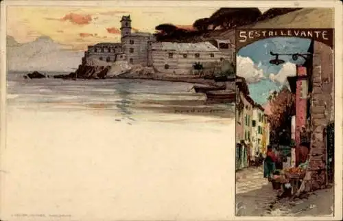 Künstler Litho Wielandt, Manuel, Sestri Levante Liguria, Straßenpartie, Küstenmotiv