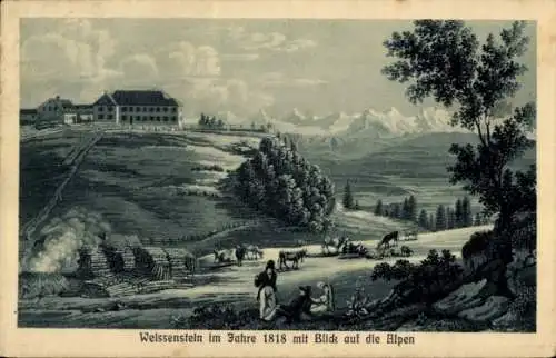 Ak Oberdorf Kanton Solothurn, Weissenstein im Jahre 1818, Alpenblick