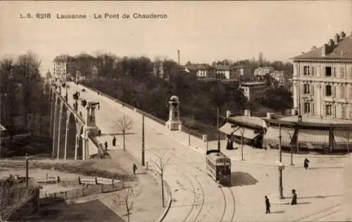 Ak Lausanne Kanton Waadt, Pont de Chauderon, Straßenbahn