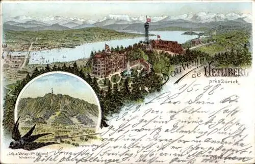 Litho Stadt Zürich Schweiz, Uetliberg, Panorama