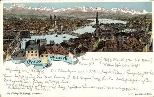 Litho Zürich Stadt Schweiz, Gesamtansicht