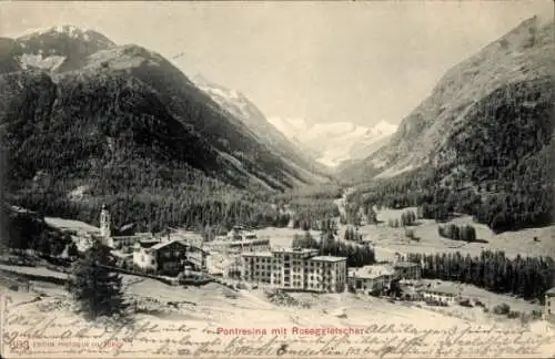 Ak Pontresina Kt. Graubünden Schweiz, Panorama, Roseggletscher