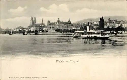 Ak Zürich Stadt Schweiz, Utoquai, Dampfer