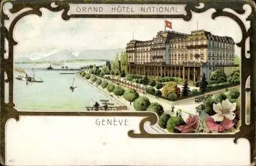 Passepartout Litho Genf Stadt Schweiz, Grand Hotel National