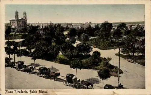 Ak Bahia Blanca Argentinien, Plaza Rivadavia, Kutsche