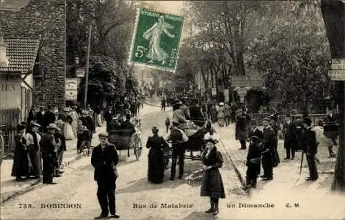 Ak Robinson Hauts de Seine, Rue de Malabrie an einem Sonntag