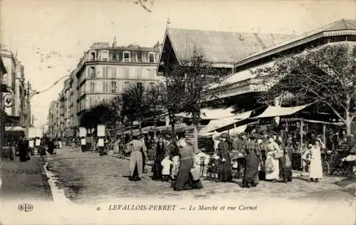 CPA Levallois Perret Hauts de Seine, Marché et Rue Carnot