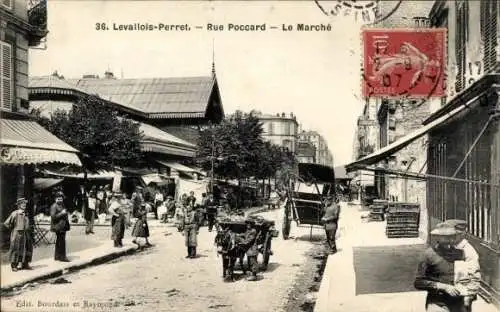 CPA Levallois Perret Hauts de Seine, Rue Poccard, Marché