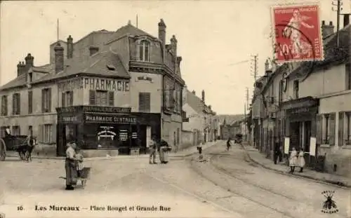 Ak Les Mureaux Yvelines, Place Rouget et Grande Rue, Pharmacie