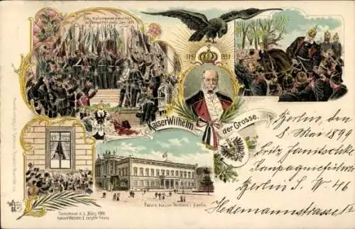 Litho Kaiser Wilhelm I., Proklamation in Versailles am 18. Januar 1871, Palais in Berlin