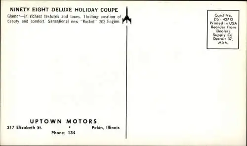 Ak 98 deluxe Holiday Coupe, Uptown Motors, Pekin Illinois, Reklame