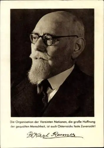 Ganzsachen Ak Karl Renner, Österreichischer Sozialdemokrat, Tag der Vereinten Nationen Wien 1947