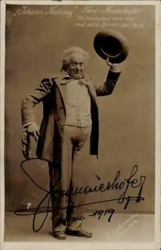 Ak Schauspieler Ferdinand Maierhofer, Burgtheater Wien, Johann Nestroy, Autogramm