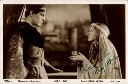 Ak Schauspieler Ramon Novarro, Schauspielerin May McAvoy, Ben Hur, Autogramm