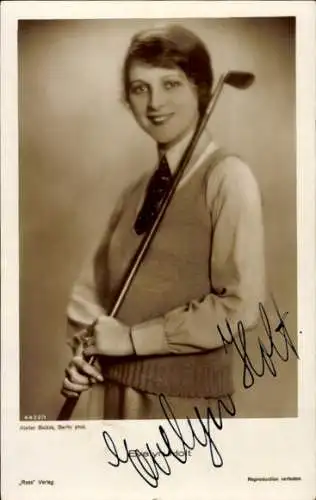 Ak Schauspielerin Evelyn Holt, Portrait, Golfschläger, Autogramm