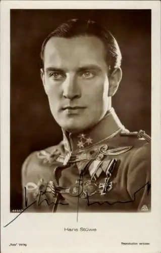 Ak Schauspieler Hans Stüwe, Portrait, Uniform, Orden, Ross Verlag 4450/1, Autogramm