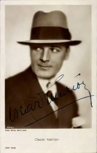 Ak Schauspieler Oskar Marion, Portrait, Hut, Ross Verlag 3515/1, Autogramm