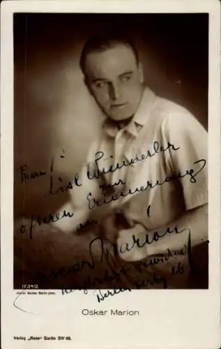 Ak Schauspieler Oskar Marion, Portrait, Autogramm