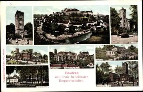 Ak Bautzen, Aussichtsturm, Jägerhaus, Ruine, Hohwaldschänke, Czorneboh, Bieleboh