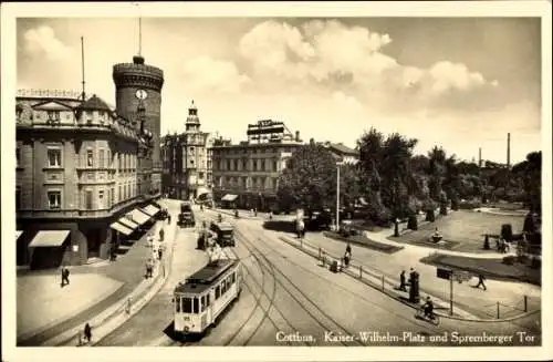 Foto Ak Cottbus, Straßenbahn Kaiser Wilhelm Platz, AEG, Spremberger Tor